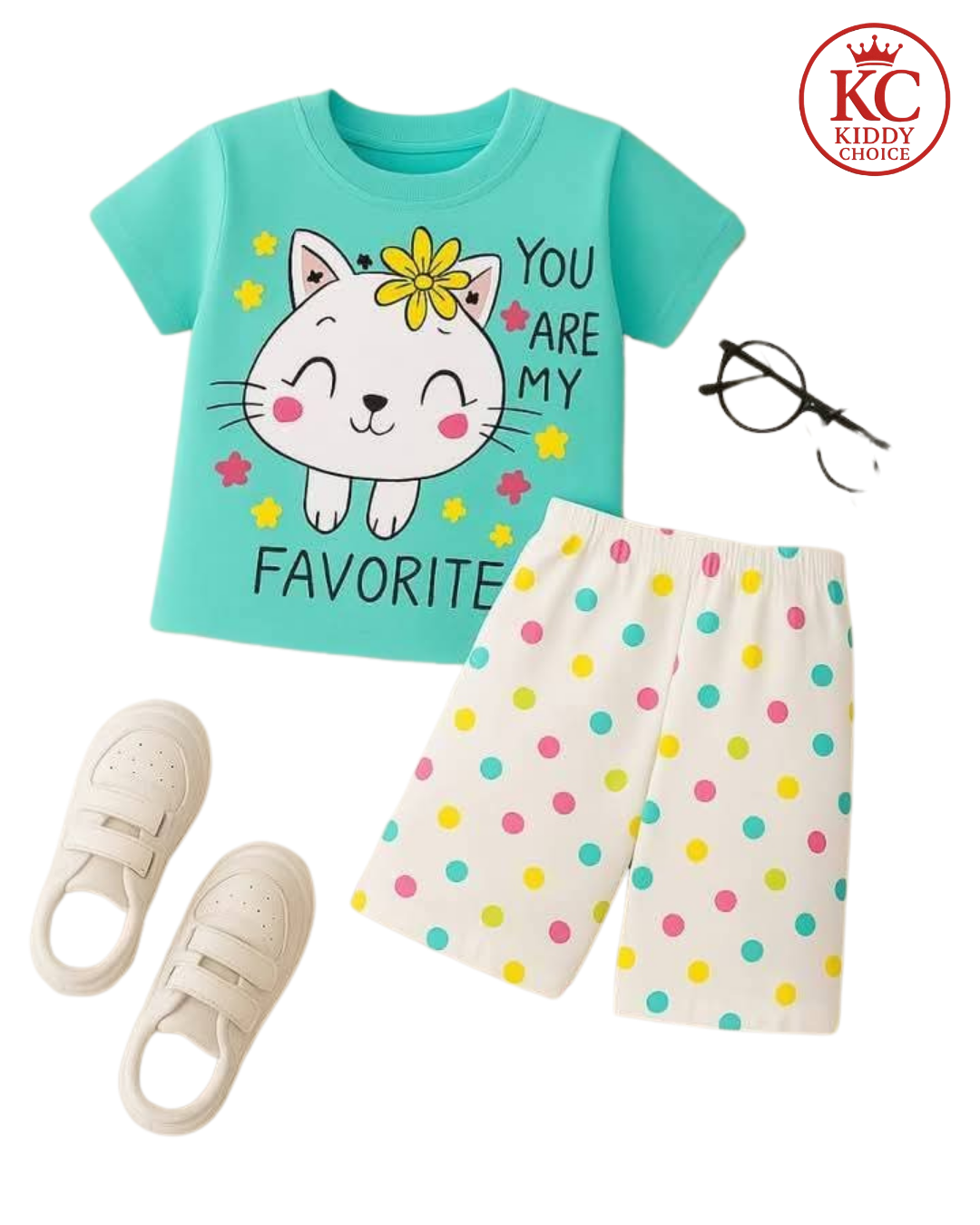 Cute Cat with Bou  T-Shirt Set | Soft Cotton for Kids | Hit for Summer – Kiddy Choice (ID: 9017282887924)