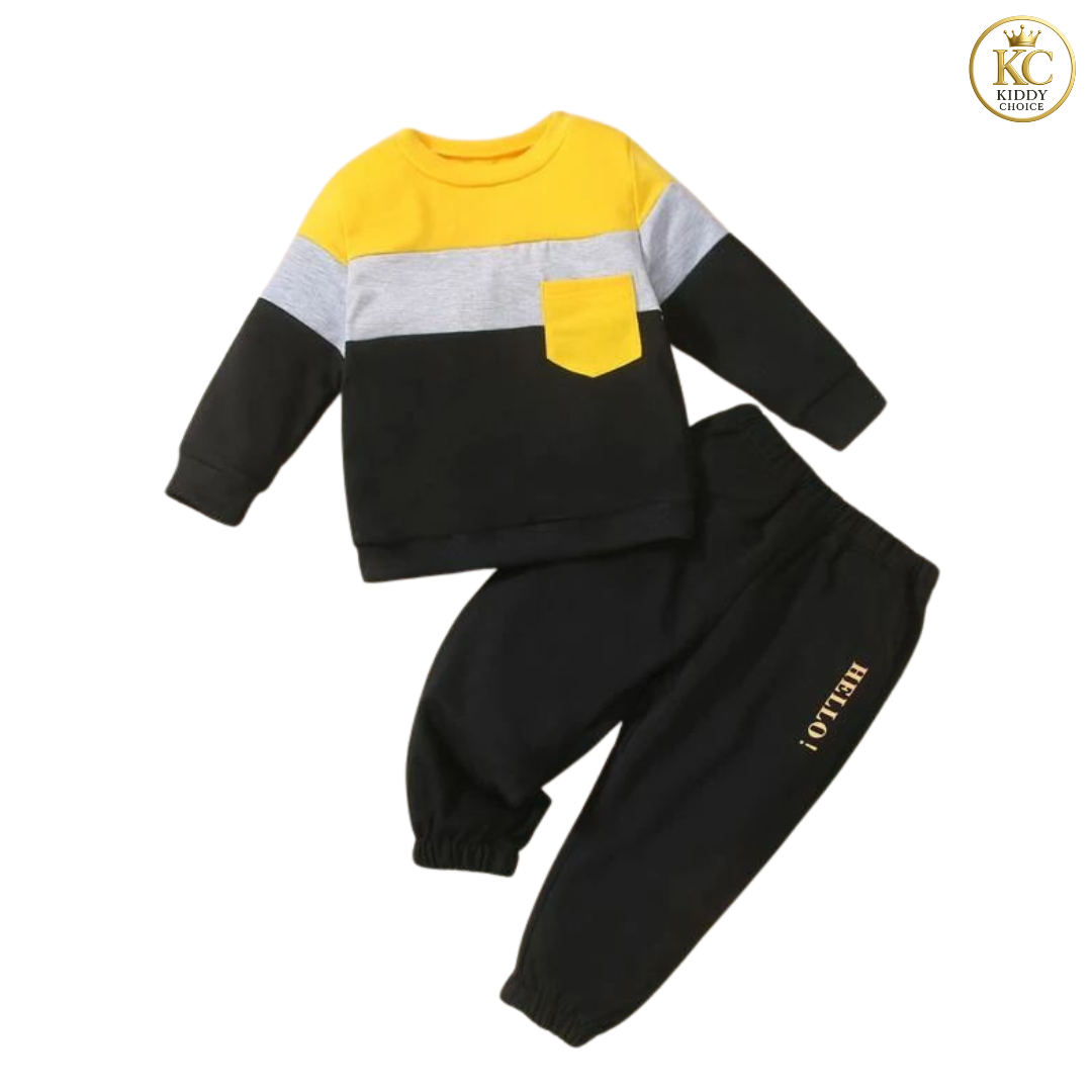 KIDDY CHOICE Boys’ Stylish Winter Set – Yellow & Black Sweat Outfit (ID: 9165879312628)